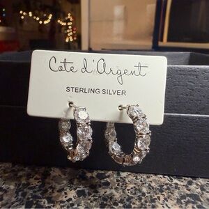 Silver Crystal Hoop Earrings